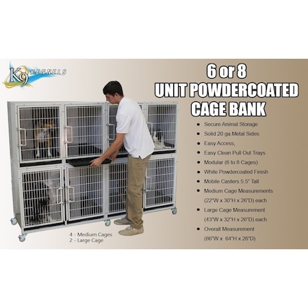 K9 Kennel Store 6 or 8 Unit Modular Powder Coated Cage Bank KA-505L-AZGP, KA-505M-AZGP